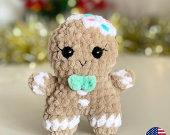 Gingerbread Man CROCHET PATTERN, Amigurumi Christmas Ornament, Cute Stuffed Plush Baby Doll, Holiday Handmade Gift