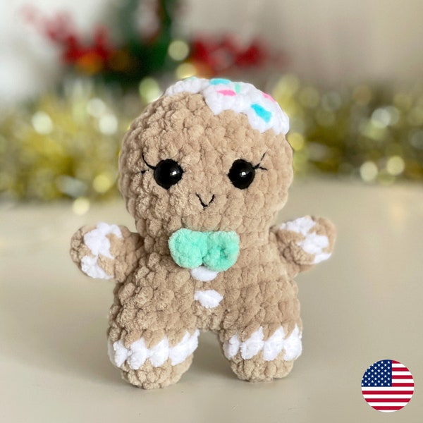 Gingerbread Man CROCHET PATTERN, Amigurumi Christmas Ornament, Cute Stuffed Plush Baby Doll, Holiday Handmade Gift