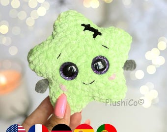 Halloween CROCHET PATTERN, Amigurumi Star Frankenstein Plushie, Creepy Cute Green Mini Toy, Spooky Holiday Gift, Easy PDF tutorial