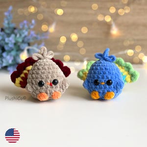 Turkey & Peacock Crochet Pattern, 2-in-1 Mini Birds Amigurumi, Low Sew Plushies, Easy Beginner PDF