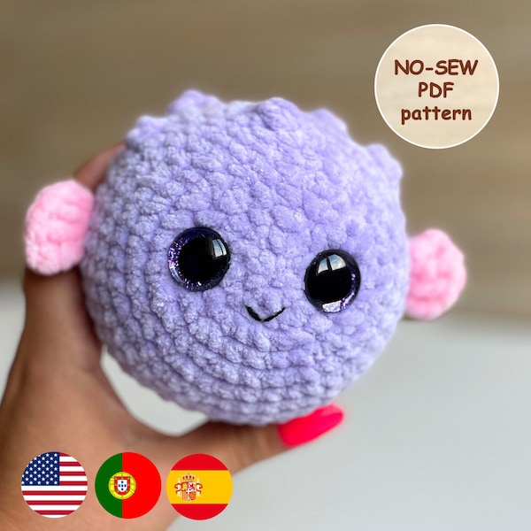 Pez Globo PATRÓN CROCHET Sin Coser, Peluche de Amigurumi, Linda Criatura Marina Kawaii, Animal de Peluche de Río, Juguete de Bebé