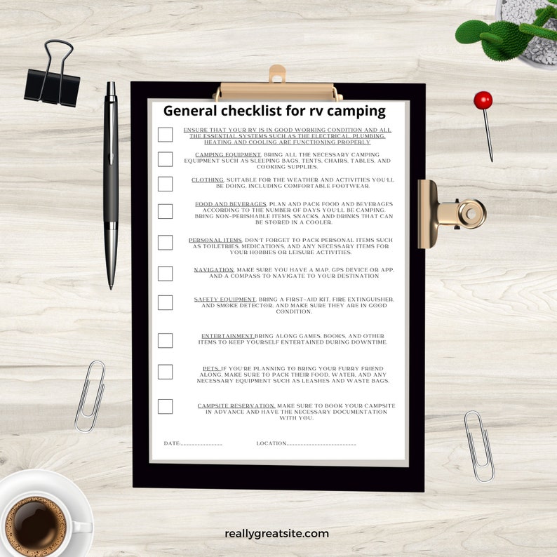 PDF Printable Rv Checklist. Caravan Checklist. Camping Checklist
