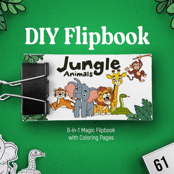 DIY jungle flipbook, Paper craft for kids, Easy Printable activity for children, educational project to learn jungle animals and animation