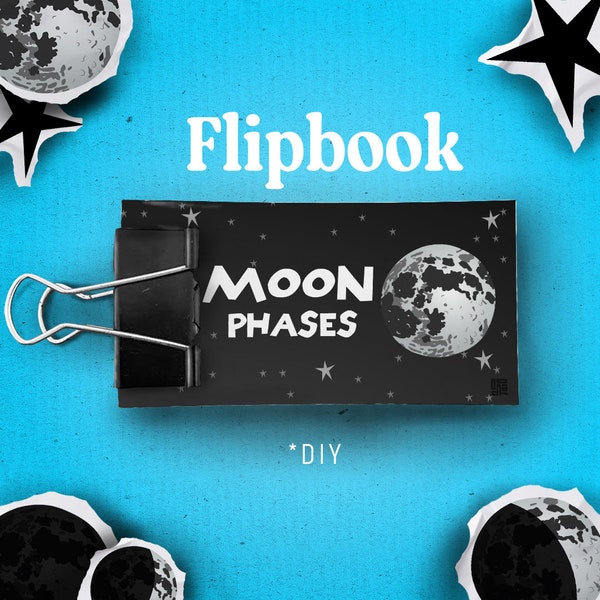 Mondphasen Flipbook, Mondzyklus Homeschool Printables, einfache Aktivität auf Mondphasen, lehrreiches Daumenkino zum Studium der Mondphasen