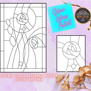 Stained Glass Abstract Modern Digital Patterns l Digitally Hand-Drawn l Digital Download l Diy Stained Glass l Handmade Glass Art lPrintable