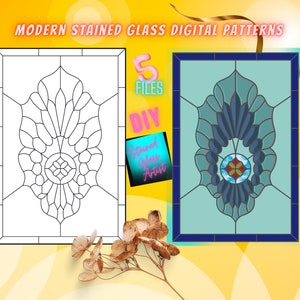 Modern Stained Glass Digital Patterns l Digitally Hand-Drawn l Digital Download l Stained Glass Panel for Door and Window lDiy Stained Glass
