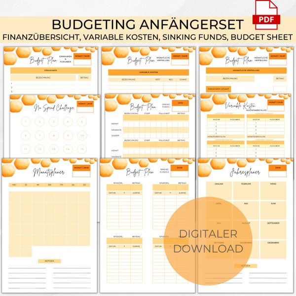 Budget Planer Anfängerset mit Anleitung inkl. Sinking Funds & Variable Kosten Deutsch | Cash Stuffing | Download Umschlagmethode Starterset