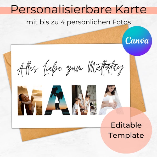 Alles Liebe zum Muttertag Mama Karte | Canva Template Personalisierbar mit eigenen Fotos Bildern | DIN A5 | Selbst Ausdrucken | Geschenk DIY