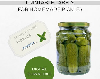 Printable Homemade Pickles Label Canned with Love | Canning Labels | A4 US letter size | Digital Instant Download