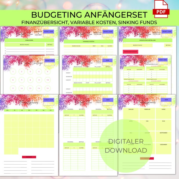 Budget Planer Anfängerset mit Anleitung inkl. Sinking Funds & Variable Kosten Deutsch | Cash Stuffing | Download Umschlagmethode Starterset
