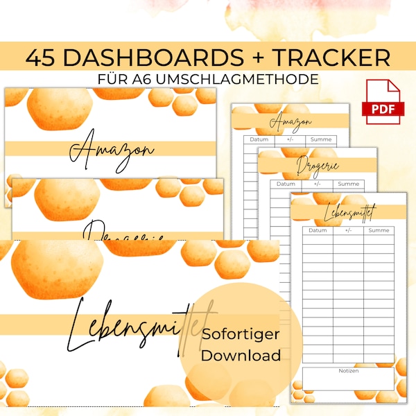 45 Dashboards (Deckblätter) + 2 Tracker mit Honig Waben Design für A6 Umschläge Umschlagmethode im Budget Binder | Digitaler PDF Download