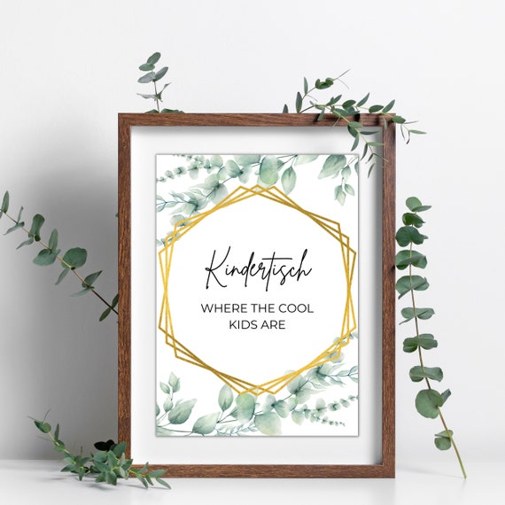 Kindertisch Schild Hochzeit DIY Malen Station Poster Hochzeitsdeko Greenery  Eukalyptus Hexagon Buffet Deko 3 Größen Sofort Download 