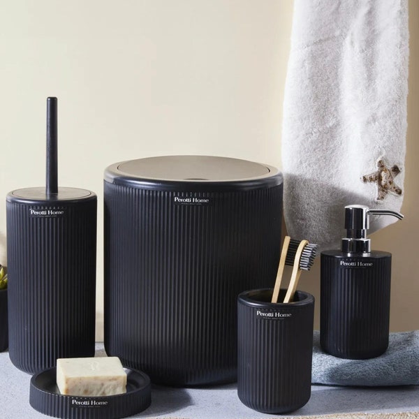 Black Bathroom Set , Black Bathroom Accessories Set, Toothbrush Holder, Bathroom with Trash Can, Soap Dispenser , Toilet Brush