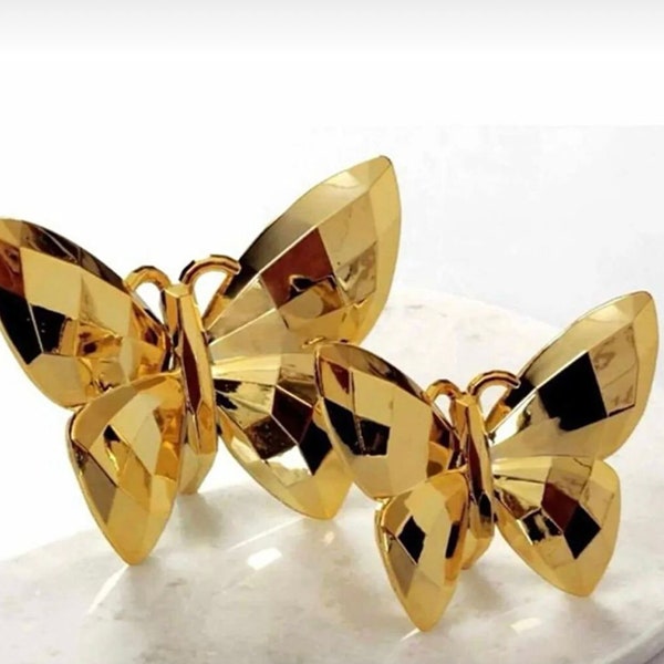 2 vlinderobjecten, gouden kleur, 2 vlindersets, luxe woondecoratie