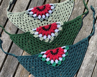 Watermelon Bandana - Crochet Handmade - Hair Accessories - Headkerchief - Free Palestine Free Gaza Fundraiser - Summer Cottagecore Farmcore