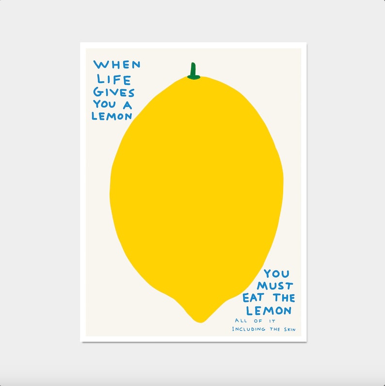 David Shrigley Print. When Life Gives You A Lemon. Art Print. Contemporary Print. Funny Quotes Poster. Trending Wall Art. Shrigley Lemon