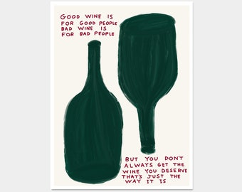 David Shrigley Wine Poster. Kitchen Wall Decor. Contemporary Wall Art. Kitchen Funny Wine Wall Decor. Shrigley Wine Print. Living Room Decor