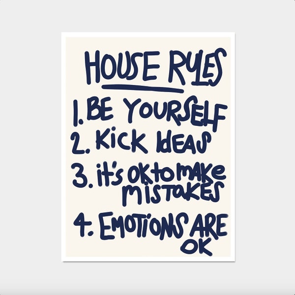 Funky Text Wandkunst Zitat Wandkunst ""House Rules"" Inspirational & Motivation Zitate Poster, moderne Wandkunst, Wohnzimmer Wandkunst."