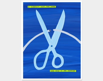 David Shrigley Print. I Finally Cut The Cord And Now I Am Happier. Contemporary Art. Funky Wall Decor. Shrigley Cord Art. Funny Quotes Print