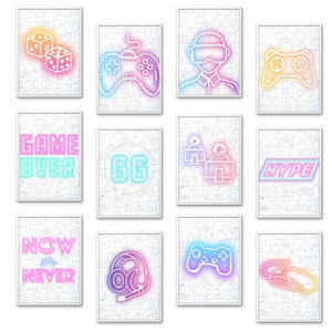 Set of 12 Gaming Prints, Gaming Wall Art, Gaming Room Decor, Boys Bedroom Decor, Games Room Art, Gamer Gifts For Boys Son, Game Controller
