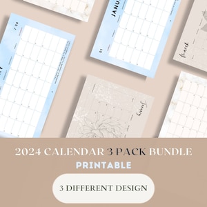 2024 Calendar Monthly Planner, 3 Design In 1, Landscape Elegant Monthly Calendar, Sunday & Monday Start 2024, A4 Letter Size, PRINTABLE PDF