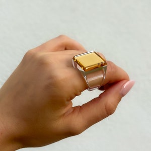 Grande anel de espelho dourado contemporâneo para mulheres, peça única e moderna do designer francês, anel de festa brilhante, presente de Natal