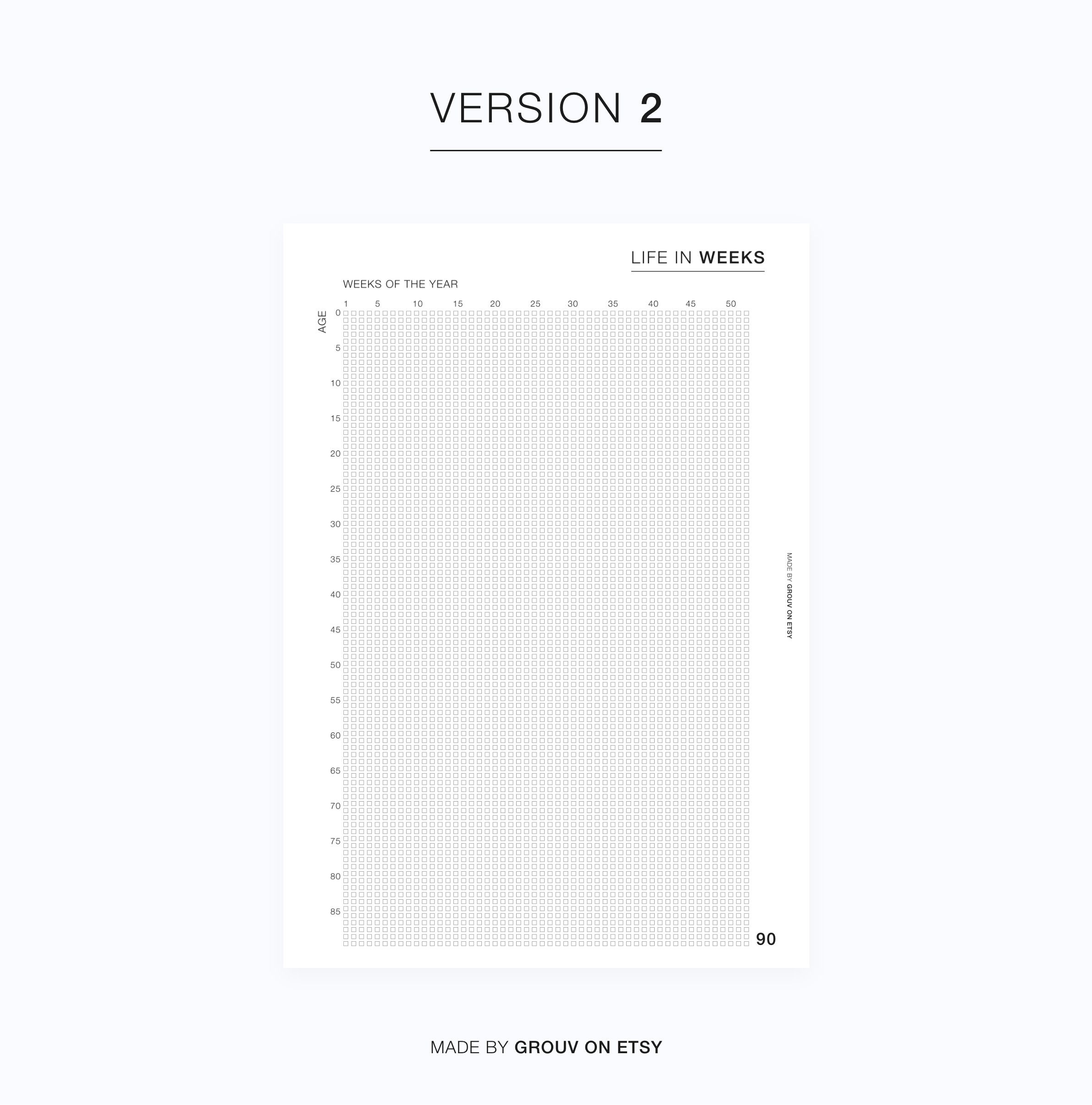 Minimal Life in Weeks Printable, Life in Weeks Template, Productivity ...
