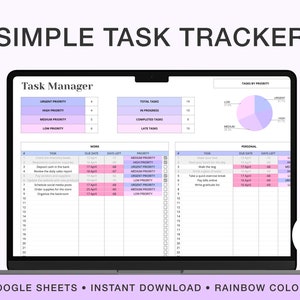 Task Tracker for Google Spreadsheet, Digital To Do List, Task Planner Google Sheets, ADHD Task Planner, Life Planner, Productivity Planner