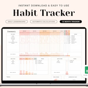 Digital Habit Tracker: Google Sheets, Daily & Weekly (Digital Download)