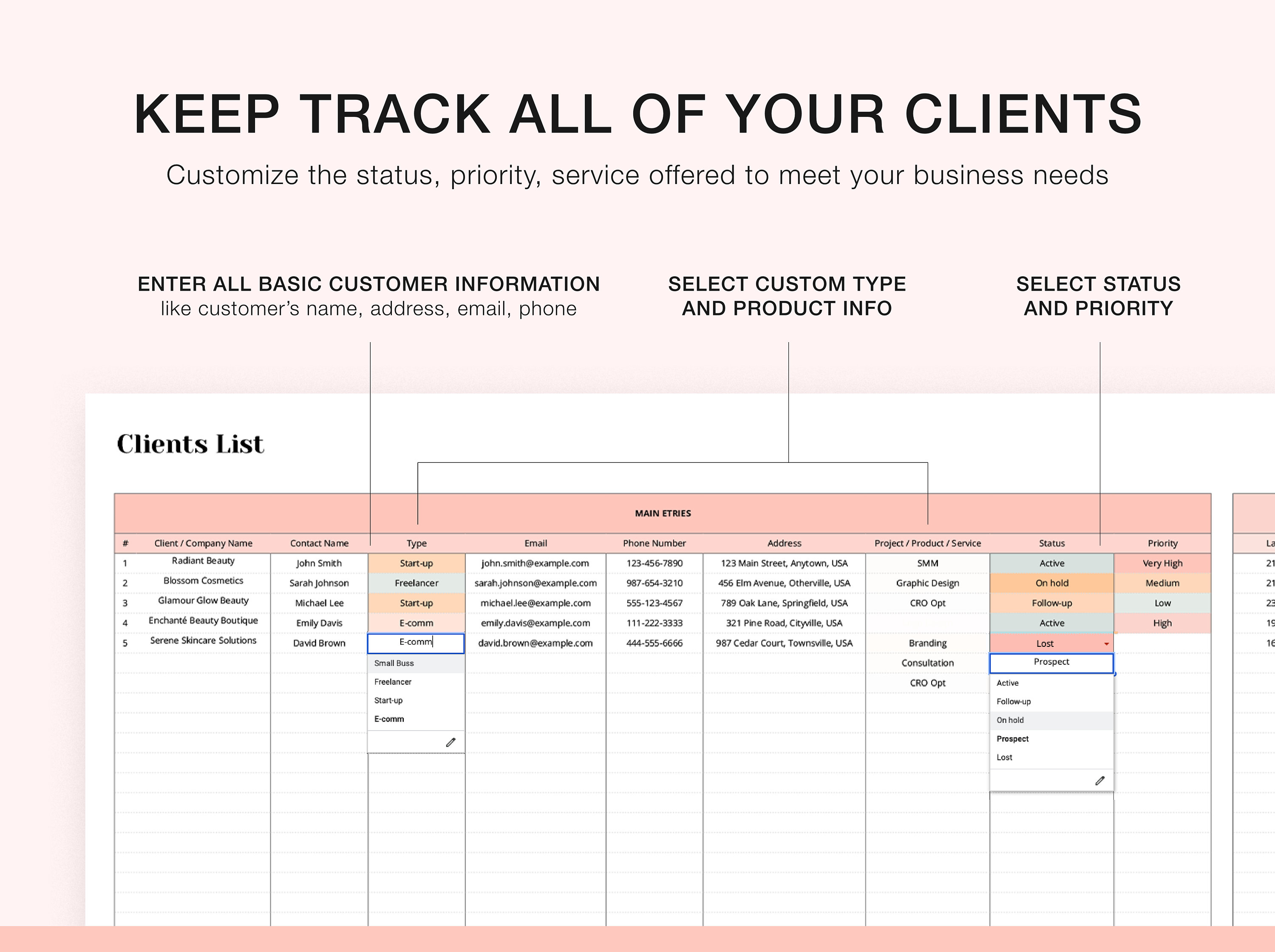 Client Tracker Google Sheets Template, Small Business Spreadsheet ...