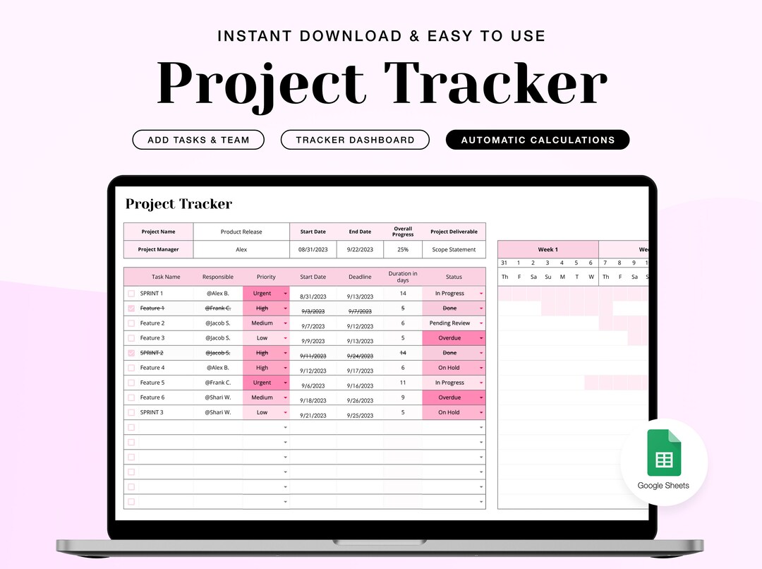 Gantt Chart Project Tracker: Google Sheets Task Manager (digital) - Etsy