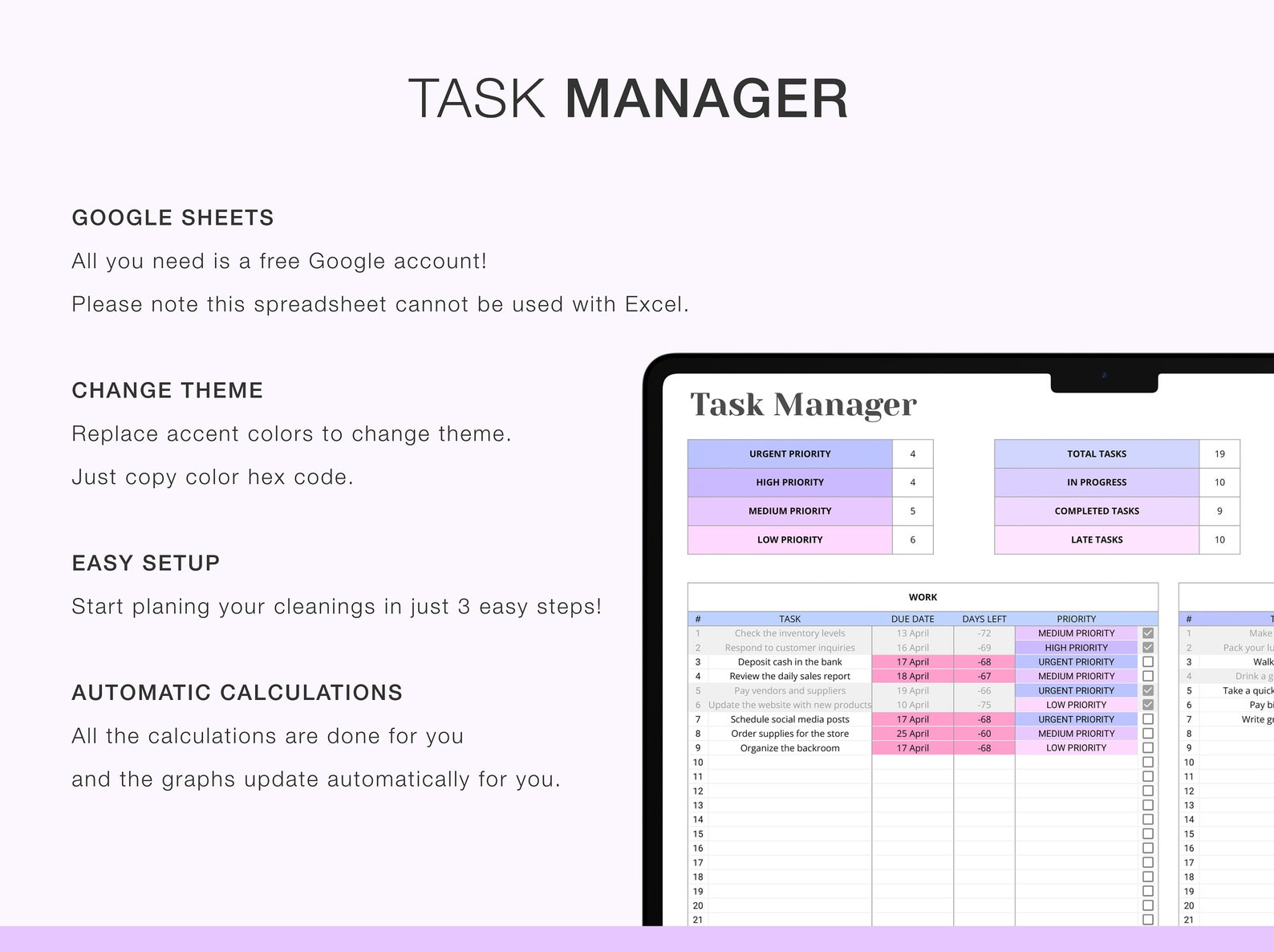 Google Sheets Task Tracker: Digital To-do List, Productivity Planner ...