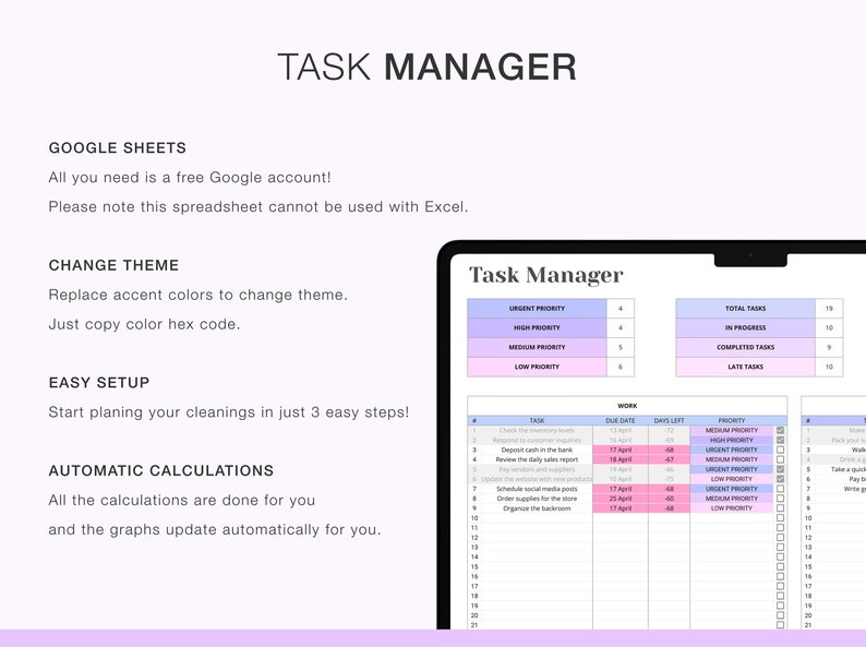 Google Sheets Task Tracker: Digital To-do List, Productivity Planner ...