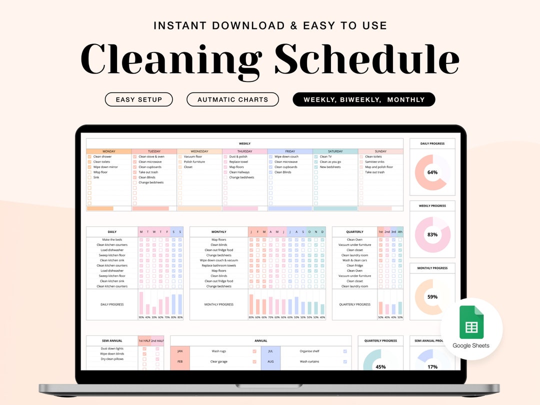 Cleaning Schedule Template: Google Sheets Chore Checklist (digital ...