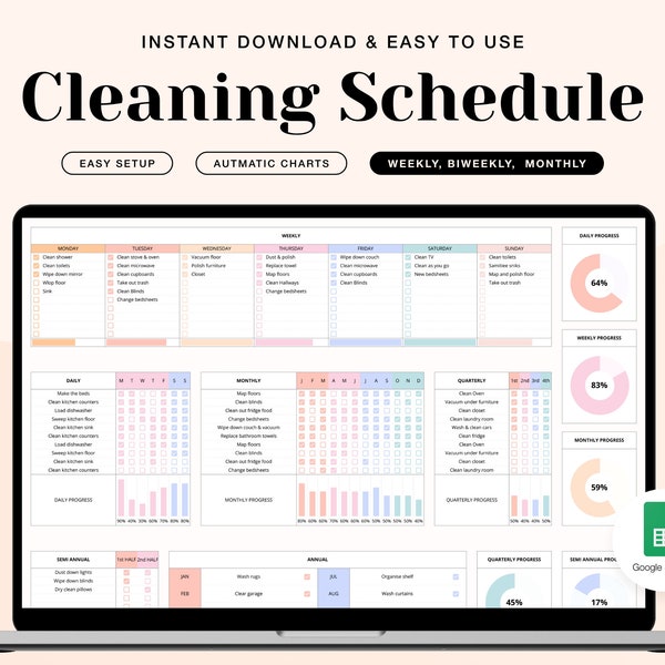 Ultimate Cleaning Checklist for Google Spreadsheet - Simplify Your House Chores, Quick & Easy Cleaning Template, Declutter Your Life