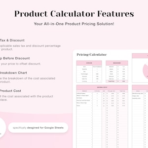 A screenshot showcasing the Profit Calculator Google Sheet Template. This digital product helps you calculate your profitability and make informed business decisions by providing a pre-built and user-friendly spreadsheet template.