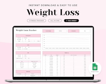 Weight Loss & Fitness Tracker Google Sheets, Habit Tracker, Calorie Tracker Template, Digital Workout Planner, Meal Planner Spreadsheet