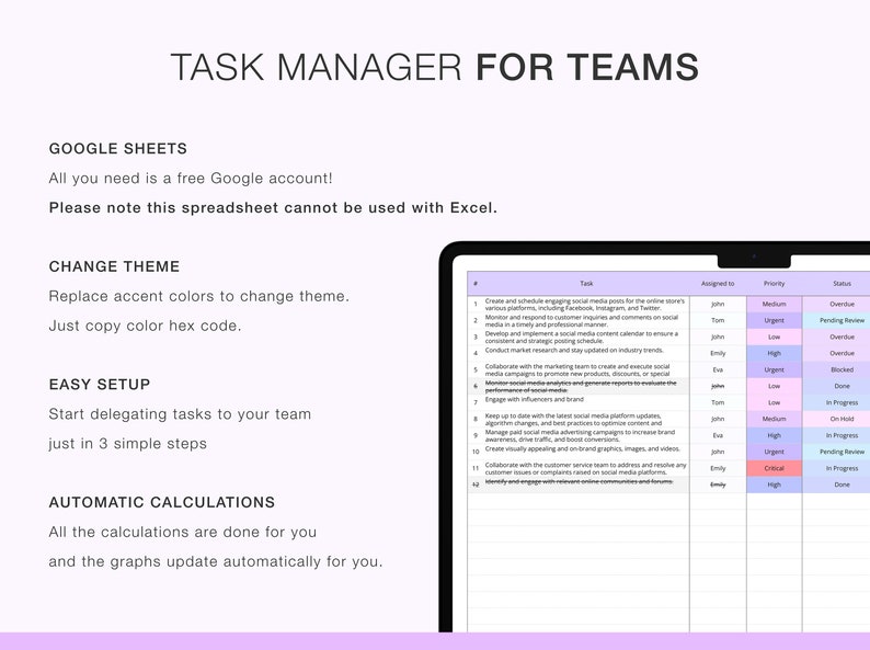 Management Team Column Format Examples Team Task Tracker: Google Sheets Task Management Template (digital ...