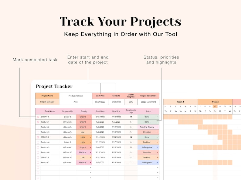 Project Tracker Google Sheet: Task Manager (digital Download) - Etsy