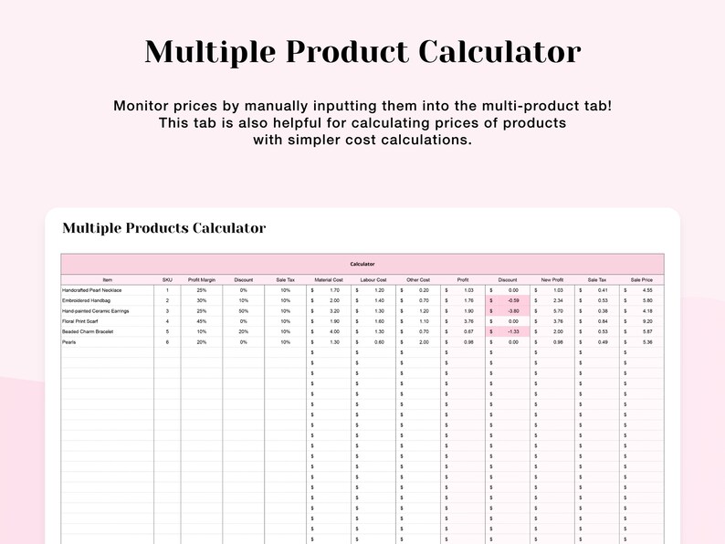 A screenshot highlighting the Pricing Mastery Tool. This digital product simplifies your pricing process and helps you boost your business revenue by providing a comprehensive and user-friendly tool for pricing analysis and optimization.
