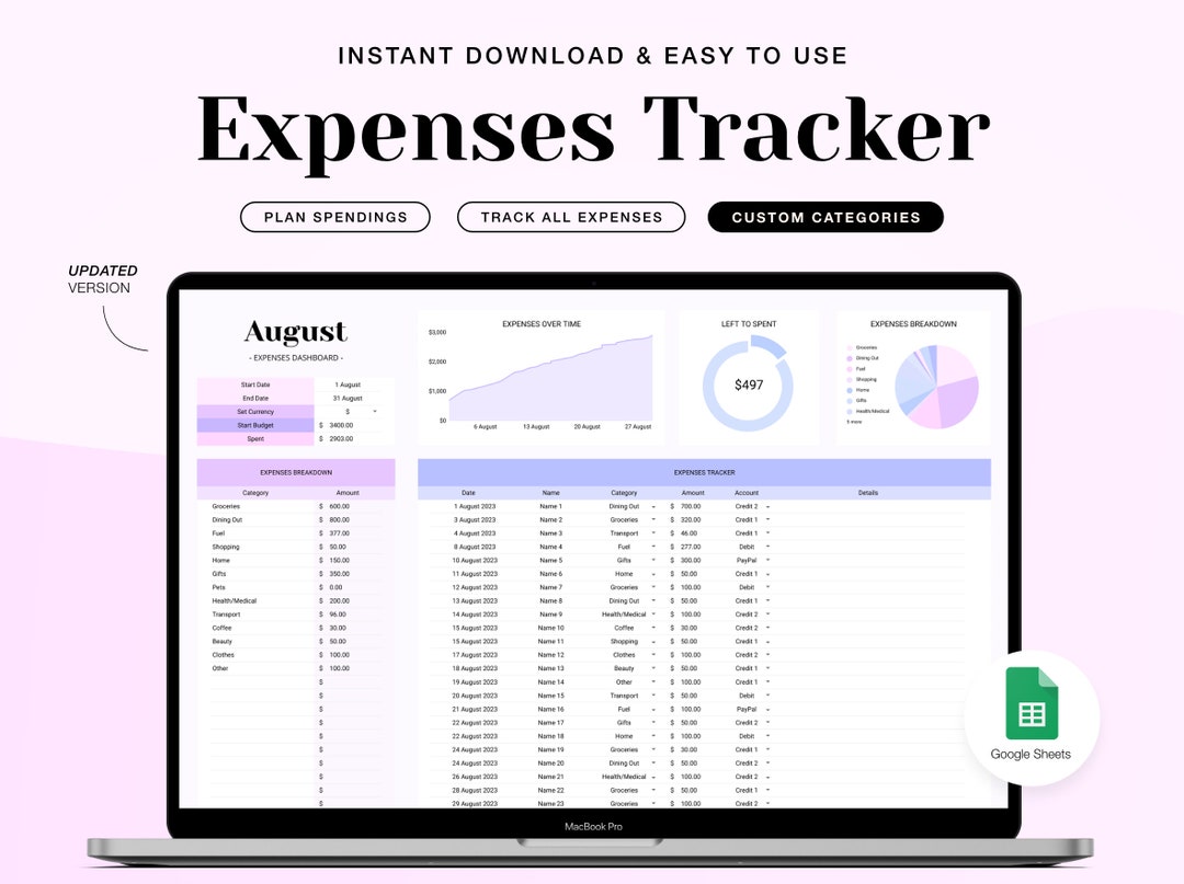 Google Sheets Expense Tracker: Budget Planner (digital Download) - Etsy