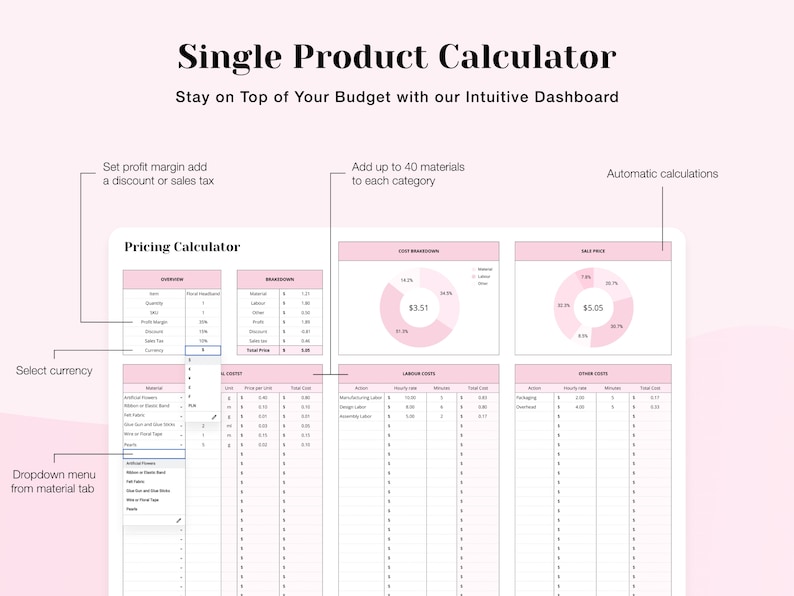 An image highlighting the Pricing Worksheet. This digital product allows you to analyze market trends and set competitive prices for your products by providing a structured worksheet for pricing analysis.
