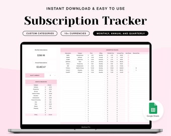 Monitoraggio degli abbonamenti Google Sheet: registro dei pagamenti mensili (download digitale)
