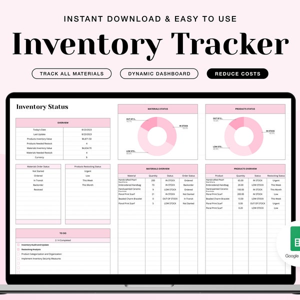 Inventory Management for Google Spreadsheet, Inventory Tracker Sheet, Small Business Spreadsheet, Material & Product Inventory Google Sheets