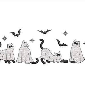 Halloween Cat Ghost Embroidery Designs: Four Spooky Ghost Cat Machine Files