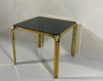 Vintage Italian coffee table/Gold metal and smoked glass/Gold Metal and Smoked Glass / Made in Italy / 1980s