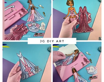 Libro de papel para muñecas princesas imprimible, descarga digital, manualidades, actividades para niños