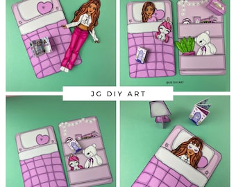 Pijamas - archivo PDF imprimible de muñeca de papel para niños - proyecto de artesanía en papel