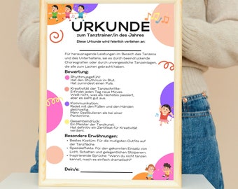 Prezent pożegnalny dla trenerów tańca Certyfikat dla Twojego ulubionego trenera tańca I Prezent DIY I Wersja cyfrowa do pobrania I Oryginalny prezent