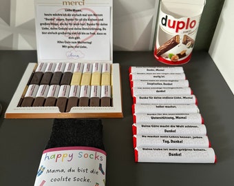 Paquete para el Día de la Madre | 20 envoltorios de chocolate Merci, 10 envoltorios Duplo, 1 envoltorio para calcetines | Manualidades | Regalo para el Día de la Madre | Descarga digital | Idea para manualidades